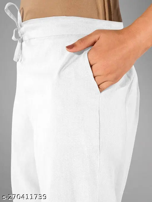 White women's cotton pants, slim fit
