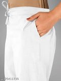 White women's cotton pants, slim fit