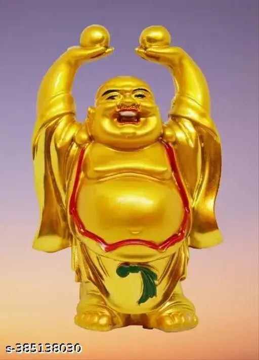 Poly resin Vastu Fengshui Laughing Buddha statue with wealth balls, Indian-crafted home decor