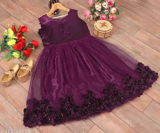Purple satin lace dress baby girl's party outfit