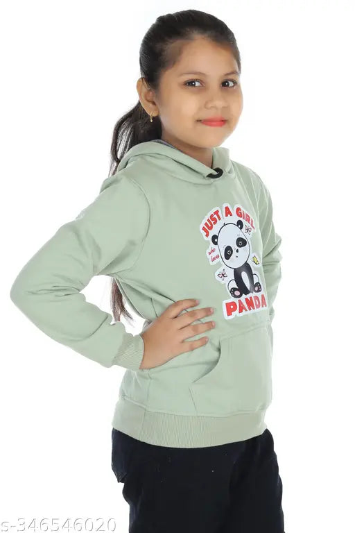 Printed polycotton kids hoodie, girls winter wear with long sleeves, cute design, zipper