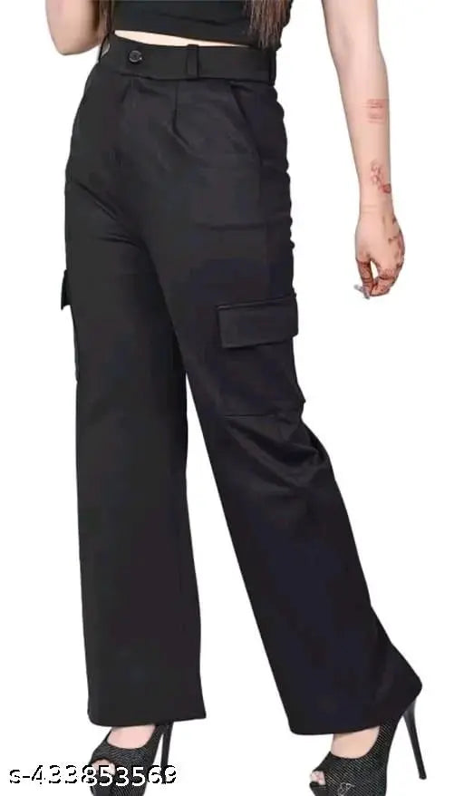 Brown and black cotton blend cargo pants set, new trending style for women's fashion, two pieces in sizes XS-26, S-28, M-30, L-32 from Aasha Textiles, made in India