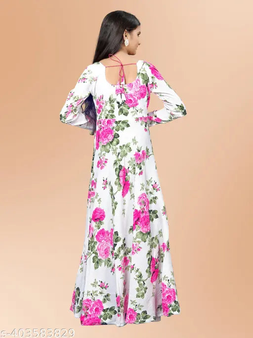 Printed floral crinkled georgette party gown for girls, elevating festive style