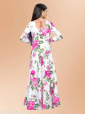 Printed floral crinkled georgette party gown for girls, elevating festive style