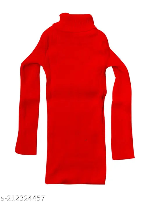 Wool skivvy set for girls, solid warm high neck full sleeves (pack of 2), perfect winter wear, IndiWeaves