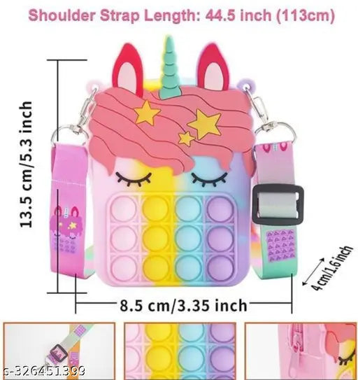 Multicolor Silicon Pop It Unicorn Shape Sling Crossbody Bag for Kids & Girls, polyester material, ideal mild winter accessory