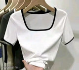 Stylish cotton blend short sleeve tops for women, solid color, available in sizes S-XL (India)