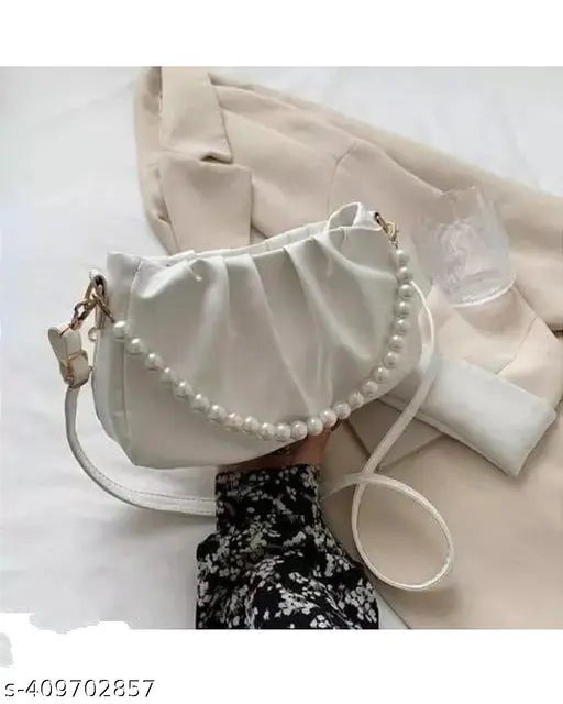 Grey satin fabric, sling design, gold-toned hardware