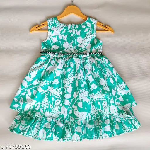 Multicolor cotton layered floral print midi knee length party dress for 5-7 year old girls, perfect for summer events and special occasions