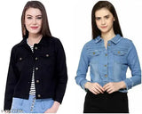 Solid denim full sleeve jacket for women, trendy and stylish, available in S-XL sizes, India origin