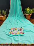 Sky blue georgette saree with lace trim