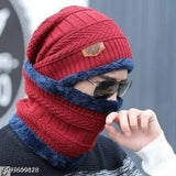 Red knit beanie with black accent, trendy style, women's winter fashion accessory