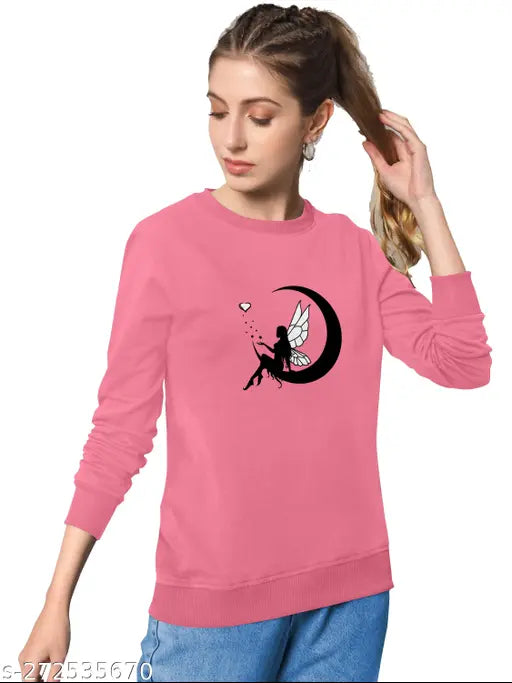 Pink cotton t-shirt for women, regular fit, graphic design print