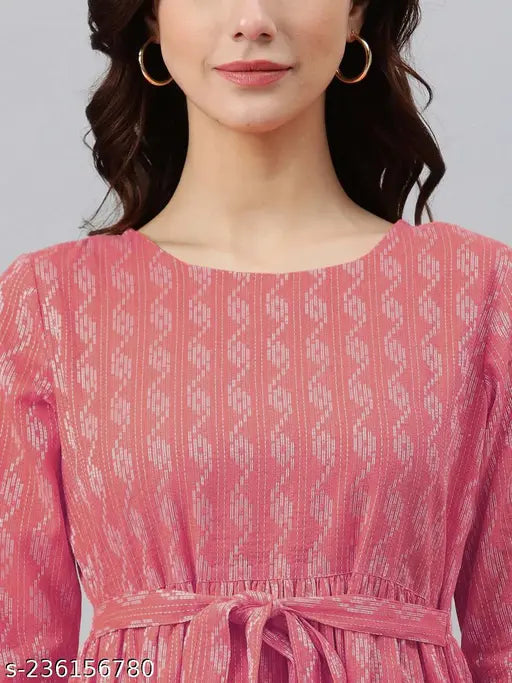 Pink blouse with ruffled sleeves and neckline