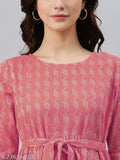 Pink blouse with ruffled sleeves and neckline
