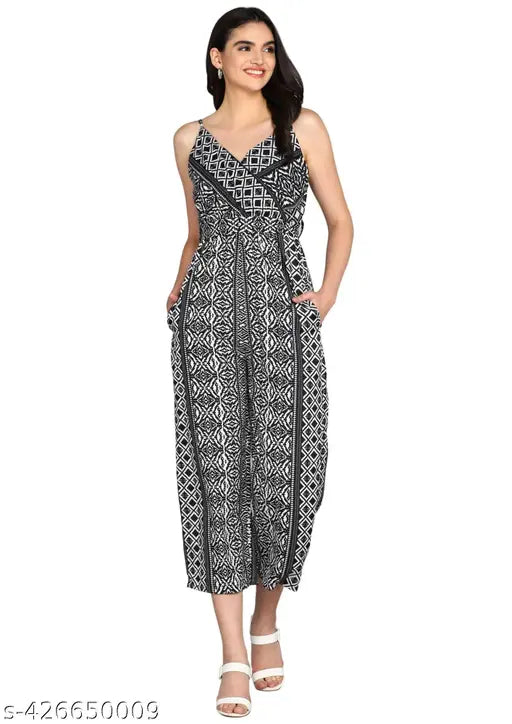 Light blue cotton polka print women's jumpsuit with adjustable waist, sleeveless and printed net version available in XS-XXL