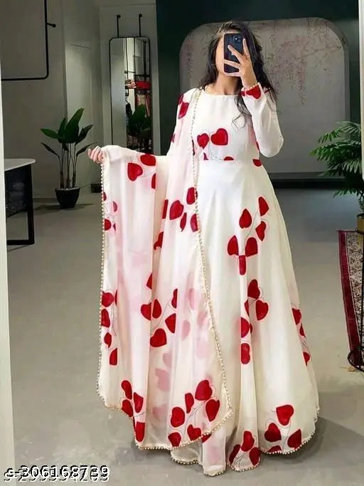 Georgette long gown and dupatta set, printed net trendy women's evening wear, S-XXXL sizes, Abhisarika fashionable kurtis from India