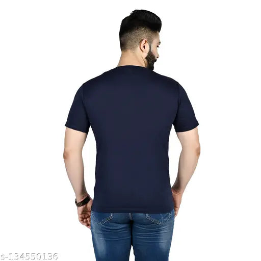 Navy Chiffon Avengers printed men's round neck half-sleeve t-shirt, trendy partywear with short sleeves. Size options: S (36 in), M (38 in), L (40 in), XL (42 in), XXL (44 in). Made in India