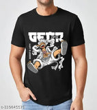 Men's black polyester T-shirt with Gear Luffy print, short sleeves, comfortable fit, India origin