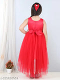 Red embellished net kid's gown dress, toy balloon theme for parties (1-12 years)
