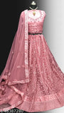 Designer pink net lehenga choli with embroidery work, unstitched blouse piece, and soft net dupatta - perfect for parties, weddings, or festivals