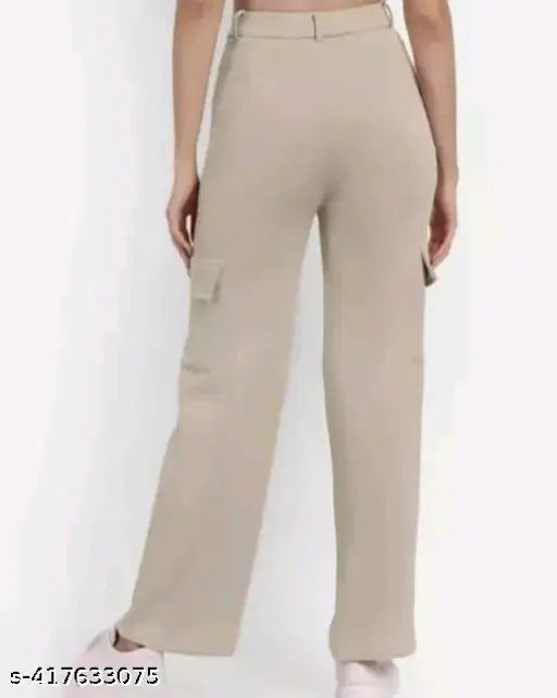 Solid cotton blend cargo pants for women, stylish and modern fit