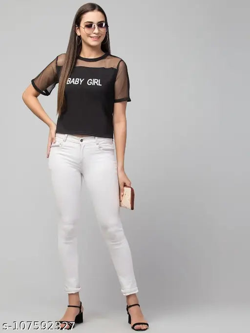 Vibrant printed viscose crop-top half sleeve, versatile for office wear & casual wear, women's cotton t-shirt