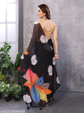 Leaf print georgette ready to wear saree with tassel border