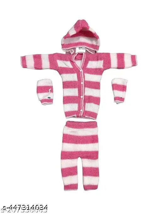 Striped cotton 4-piece winter pajama set for baby, including shirt, cap, shocks - warm winter wear for infants (0-3M, 0-2M, 2-4M) made in India