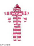 Striped cotton 4-piece winter pajama set for baby, including shirt, cap, shocks - warm winter wear for infants (0-3M, 0-2M, 2-4M) made in India