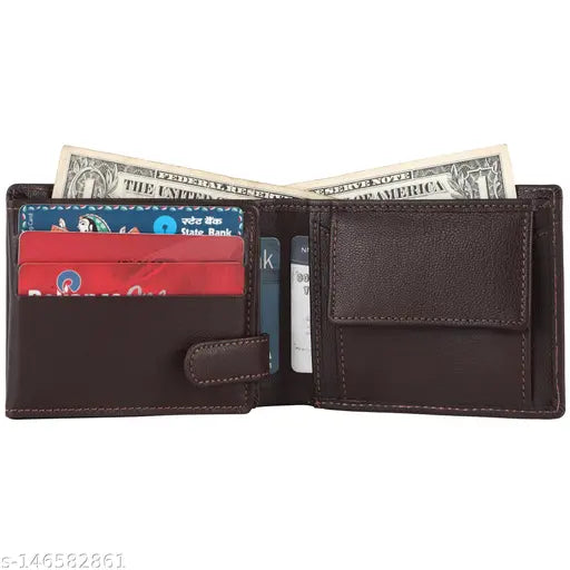 Genuine leather, trendy men's bi-fold wallet with RFID security (9cm x 11cm), featuring 2 note compartments, 6 card holders, and 3 transparent plastic albums. Perfect for gifting to loved ones