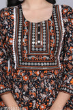 White rayon three-quarter sleeve lace print blouse, featuring a variety of floral patterns