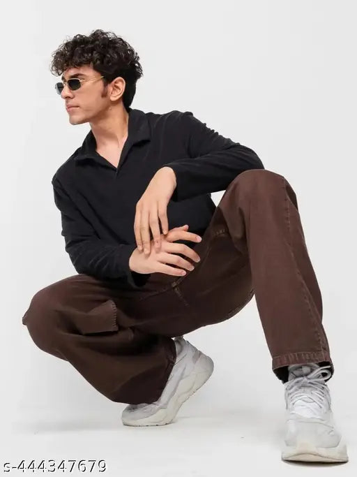Dark brown pants, oversized fit