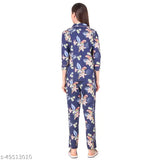 Mysaa Clothing women's cotton printed night suit set: rayon slub shirt & pyjama with three-quarter sleeves, printed pattern