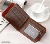 Brown faux leather men's wallet, styled with a printed net pattern. Contains two compartments. Free size, made in India