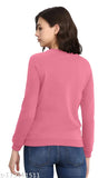 Pink full sleeve printed t-shirt, back print, round neck