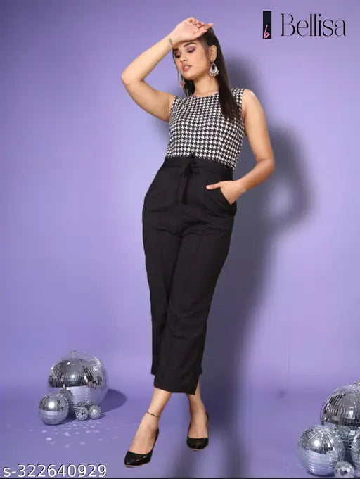 Comfy black Lycra sleeveless jumpsuit, stylish party wear for women in various sizes (S-XL) with a peach color option