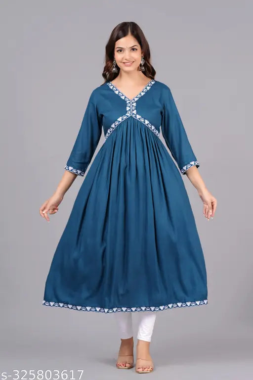 Rayon three-quarter sleeve solid combo Alia kurta, traditional Indian women's clothing for S to XXXL sizes