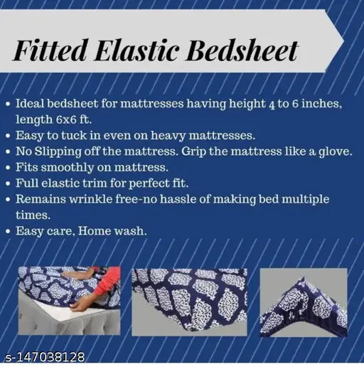 Glace cotton, checked print, fitted king size double bedsheet with 2 pillow covers. Ideal for summer, adult use in 4-8 inch mattresses. Made in India
