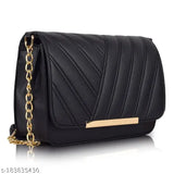 Black synthetic leather crossbody sling bag with chain strap