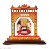 Khatushyam Baba wooden photo frame, Indian handcrafted god idol for home temples and car dashboards (3cm L x 10cm H x 11cm B)