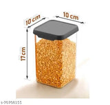 Airtight plastic square containers and jars, transparent with black lid caps, 1100ml, pack of 12, suitable for kitchen storage