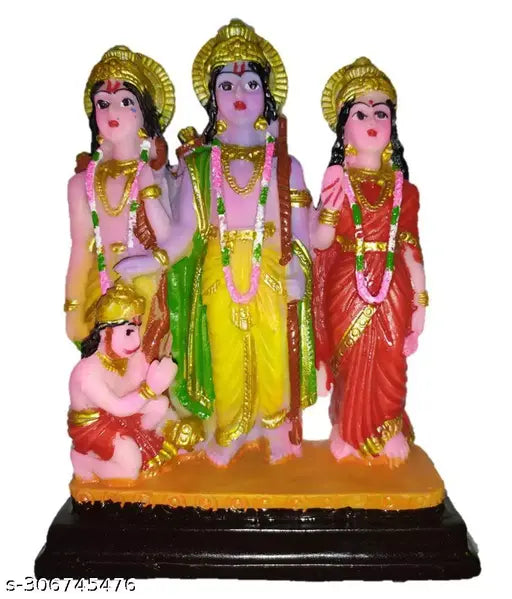 Resin Ram Darbar statue (4 inch) featuring Lord Rama, Sita, Lakshman, and Hanuman. Hindu religious idols for home temple decor. Indian origin