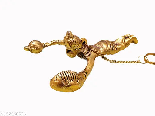 Metal Hanumanji car key hanging statue, 15cm decorative showpiece on dashboard, Indian crafted deity figurine