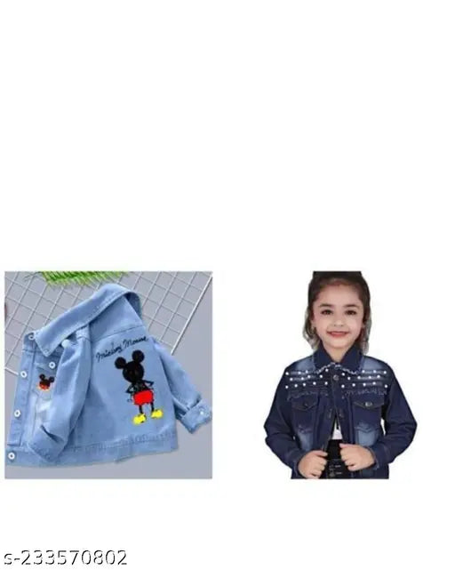 Kid's denim jacket and shirt set with embroidered Mickey Mouse, dark motif