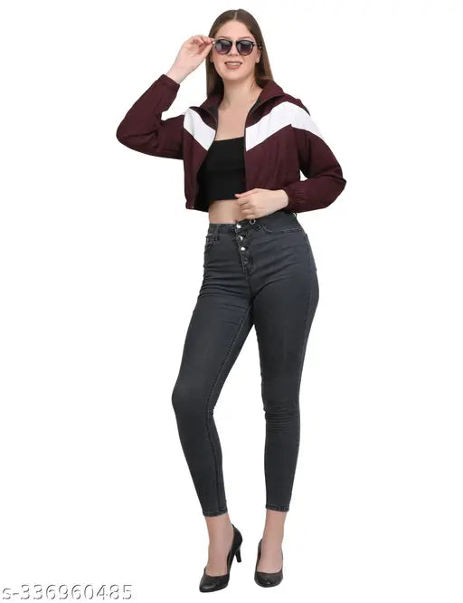 Polyester colorblocked Women's Winter Bomber Jacket (Mesh Inside), durable and comfortable, ideal for chilly weather