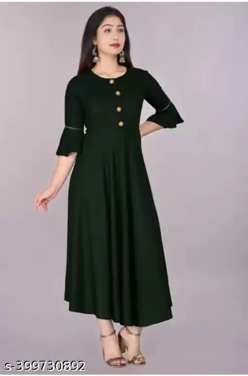 Rayon fancy women's kurti, solid pattern, three-quarter sleeves, size S (36in bust), India-made fashion apparel