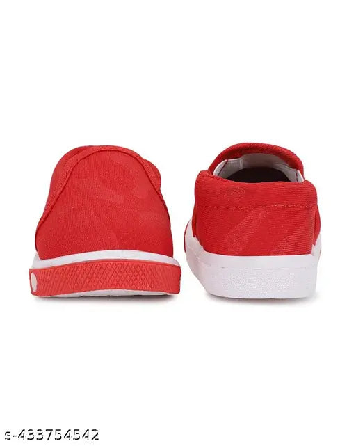 Red and white baby shoe with a single strap closure