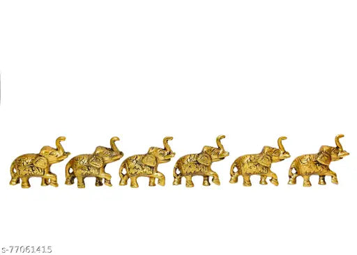 Golden Indian Elephant Statue Pack of 6, High-quality metal decorative figurines for home office, 6.5cm tall, symbolizing wisdom and good luck