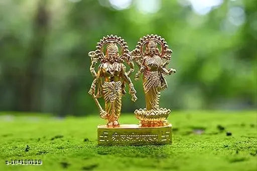Metal God Idol: Lakshmi Narayan Bhagwan Vishnu Lakshmi Idol, 11cm tall, Indian origin